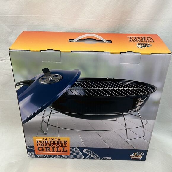 Charcoal Grill Portable 14 Inch Navy Blue Black Silver Outdoor Adventure New - Picture 3 of 3